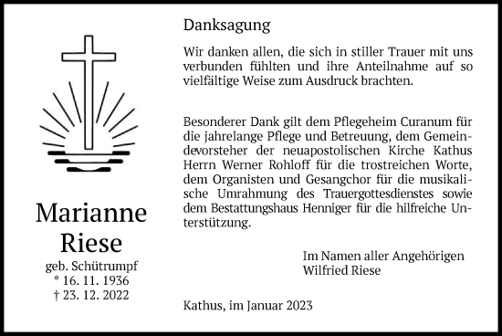 Traueranzeige von Marianne Riese von HZ