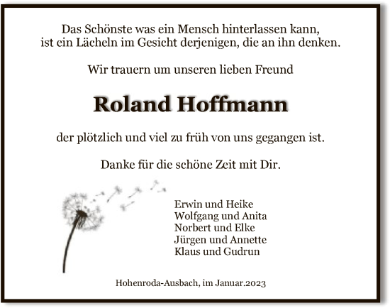 Traueranzeige von Roland Hoffmann von HZ