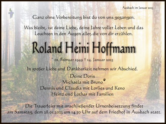 Traueranzeige von Roland Heini Hoffmann von HZ