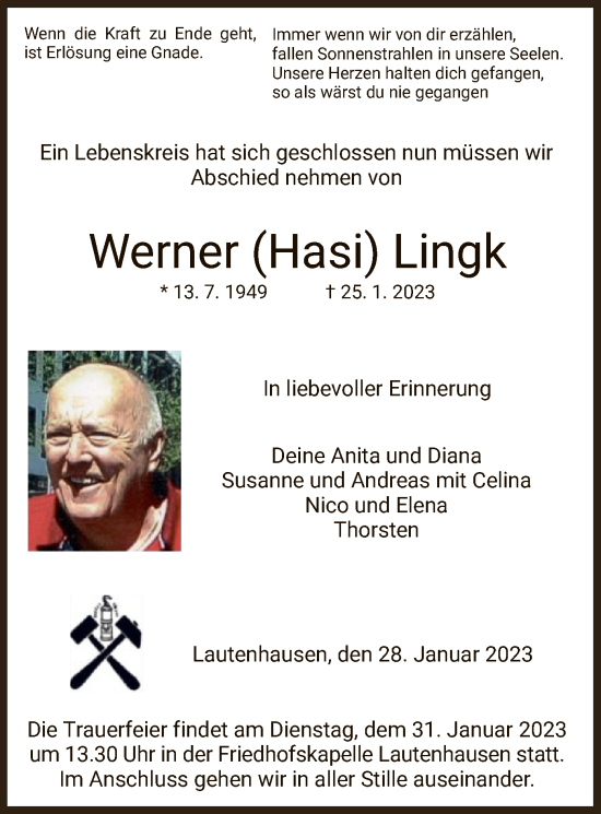 Traueranzeige von Werner Lingk von HZ