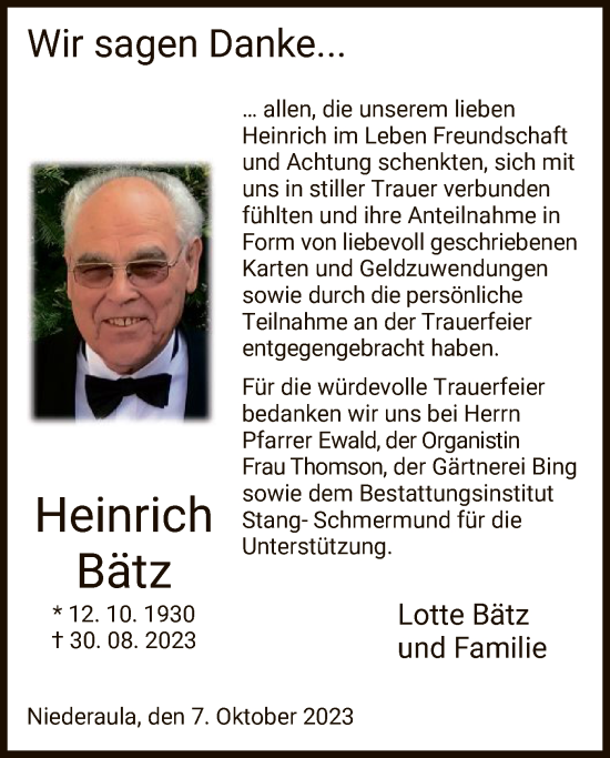 Traueranzeige von Heinrich Bätz von HZ