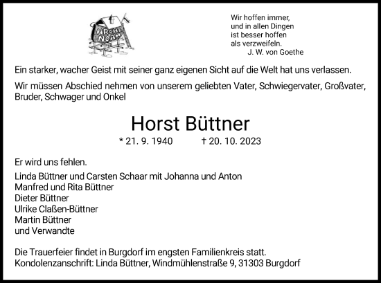 Traueranzeige von Horst Büttner von HZ