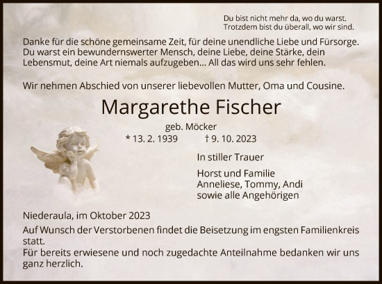 Traueranzeige von Margarethe Fischer von HZ