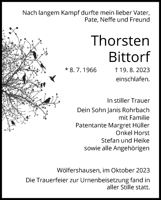 Traueranzeige von Thorsten Bittorf von HZ