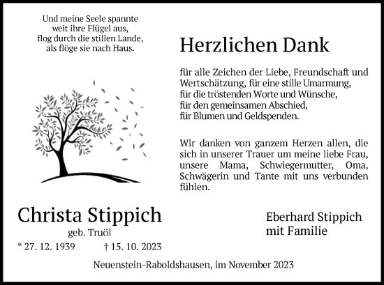 Traueranzeige von Christa Stippich von HZ