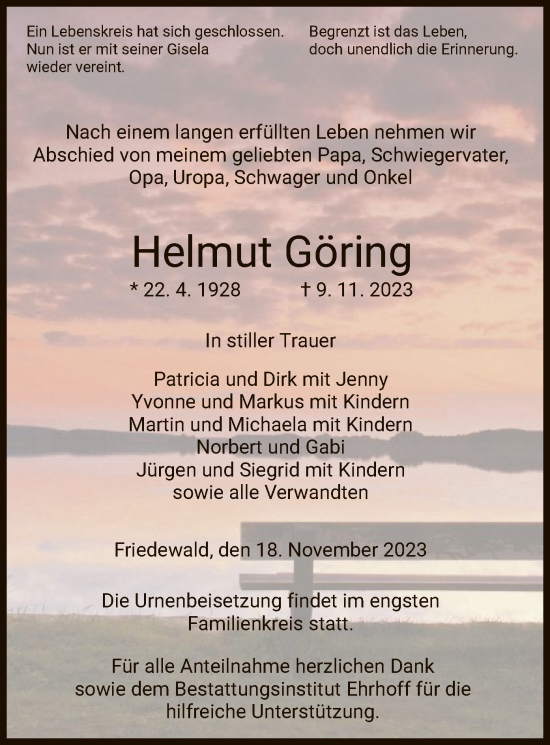 Traueranzeige von Helmut Göring von HZ