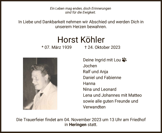 Traueranzeige von Horst Köhler von HZ