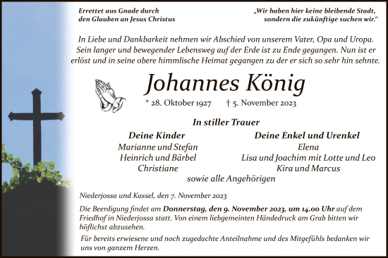 Traueranzeige von Johannes König von HZ