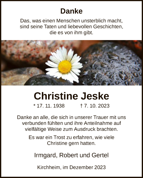 Traueranzeige von Christine Jeske von HZ