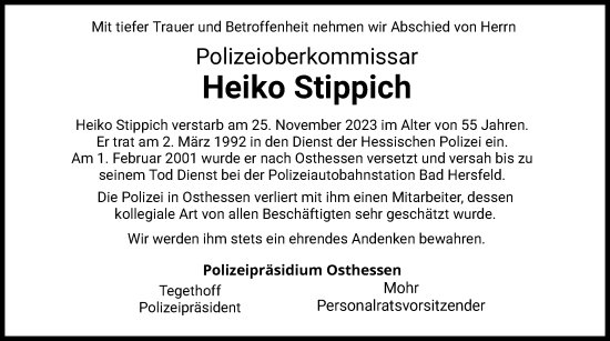 Traueranzeige von Heiko Stippich von HZ