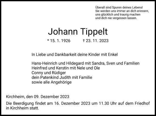 Traueranzeige von Johann Tippelt von HZ