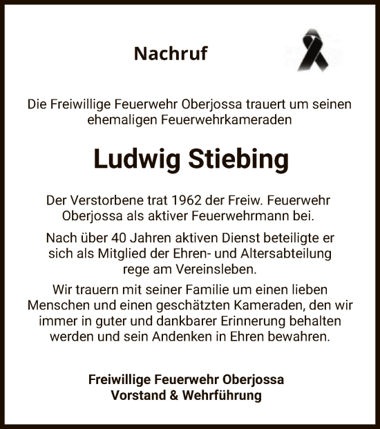 Traueranzeige von Ludwig Stiebing von HZ