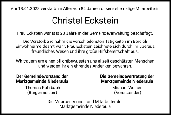 Traueranzeige von Christel Eckstein von HZ