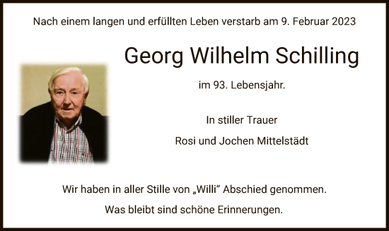 Traueranzeige von Georg Wilhelm Schilling von HNA