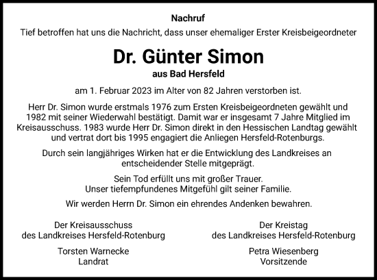 Traueranzeige von Günter Simon von HZ
