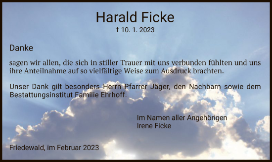 Traueranzeige von Harald Ficke von HZ