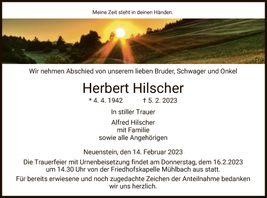 Traueranzeige von Herbert Hilscher von HZ