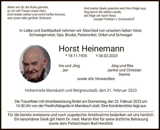 Traueranzeige von Horst Heinemann von HZ