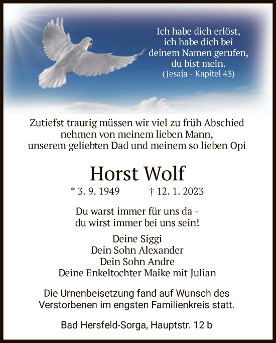 Traueranzeige von Horst Wolf von HZ