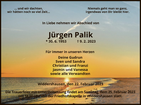 Traueranzeige von Jürgen Palik von HZ