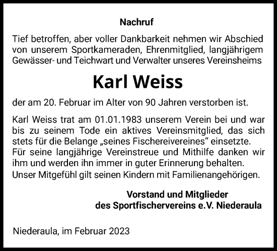 Traueranzeige von Karl Weiss von HZ