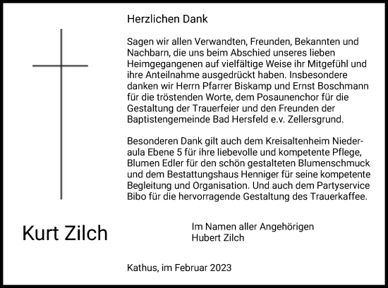 Traueranzeige von Kurt Zilch von HZ