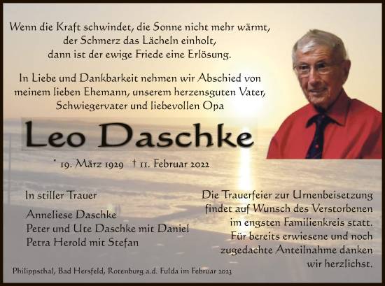 Traueranzeige von Leo Daschke von HZ