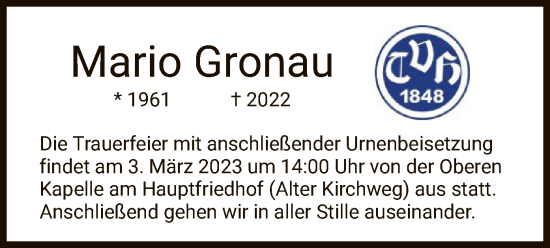 Traueranzeige von Mario Gronau von HZ