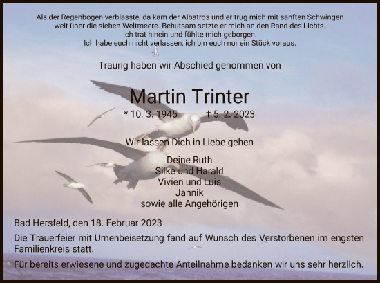 Traueranzeige von Martin Trinter von HZ