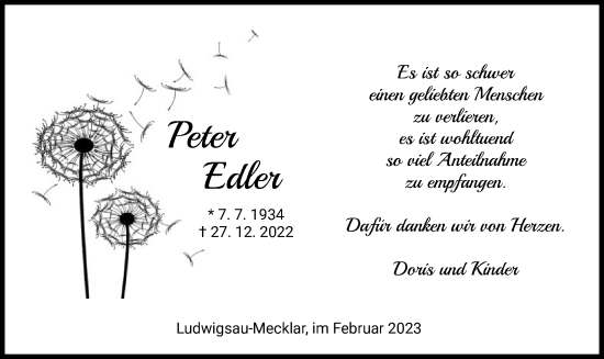 Traueranzeige von Peter Edler von HZ