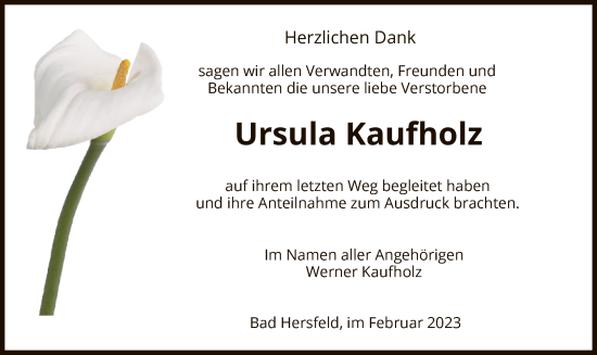 Traueranzeige von Ursula Kaufholz von HZ