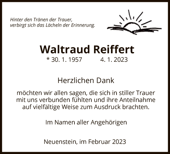 Traueranzeige von Waltraud Reiffert von HZ