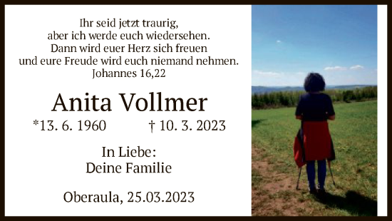 Traueranzeige von Anita Vollmer von HZ