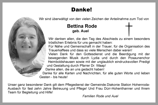 Traueranzeige von Bettina Rode von HZ