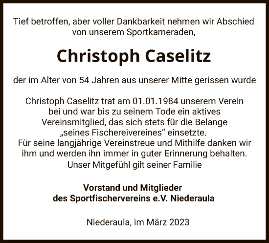 Traueranzeige von Christoph Caselitz von HZ