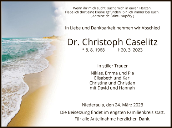 Traueranzeige von Christoph Caselitz von HZ