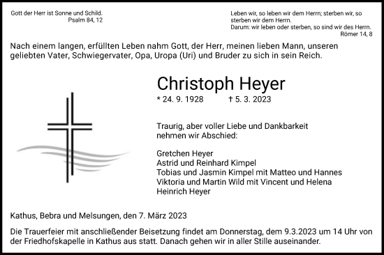 Traueranzeige von Christoph Heyer von HZ