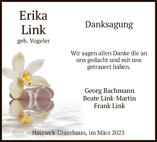 Traueranzeige von Erika Link von HZ