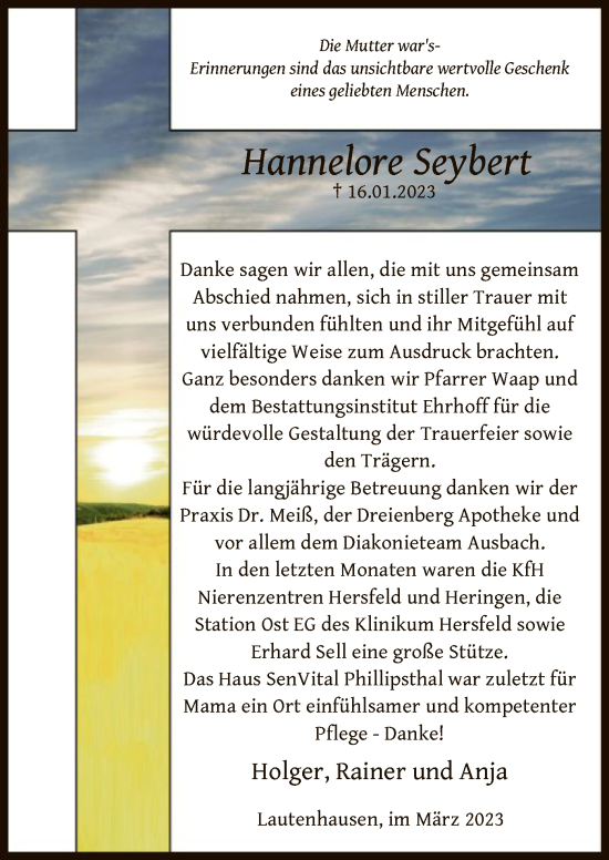 Traueranzeige von Hannelore Seybert von HZ