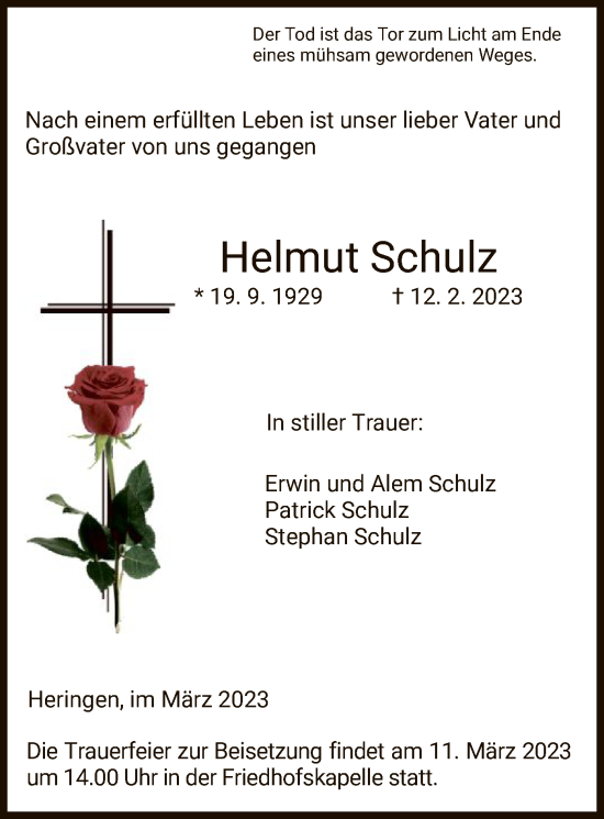 Traueranzeige von Helmut Schulz von HZ