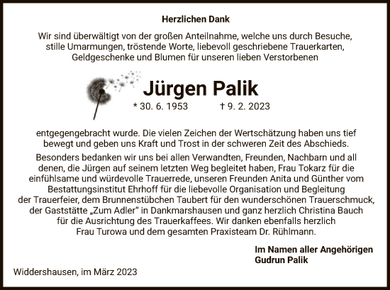 Traueranzeige von Jürgen Palik von HZ