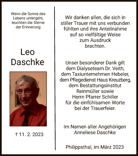 Traueranzeige von Leo Daschke von HZ