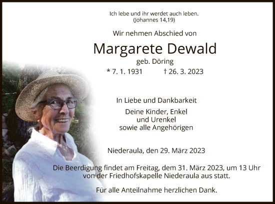 Traueranzeige von Margarete Dewald von HZ