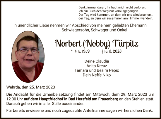 Traueranzeige von Norbert Türpitz von HZ