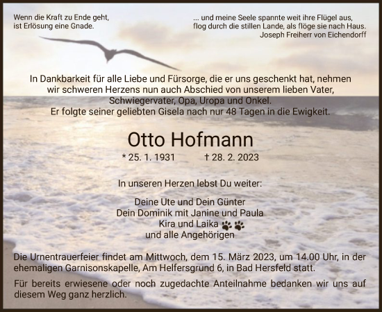 Traueranzeige von Otto Hofmann von HZ