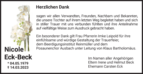 Traueranzeige von Nicole Eck-Beck von HZ