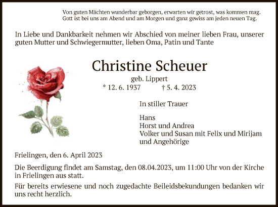 Traueranzeige von Christine Scheuer von HZ