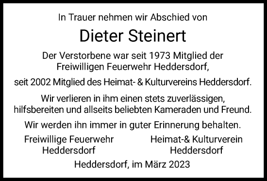 Traueranzeige von Dieter Steinert von HZ