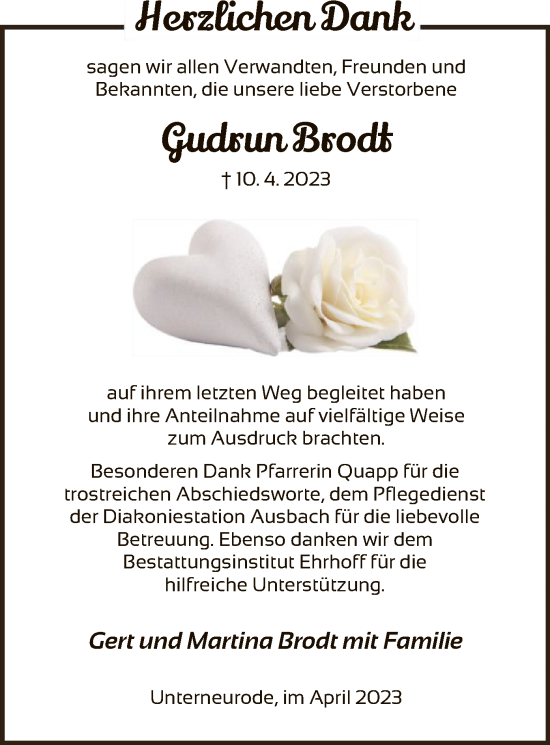 Traueranzeige von Gudrun Brodt von HZ