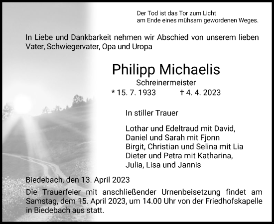 Traueranzeige von Philipp Michaelis von HZ